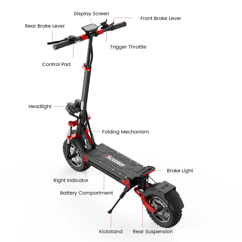 iScooter iX8  Adult Electric Scooter 2400W  Motor 48V20Ah Battery 12  Inch Off Road Pneumatic Tires Foldable  E-scooter