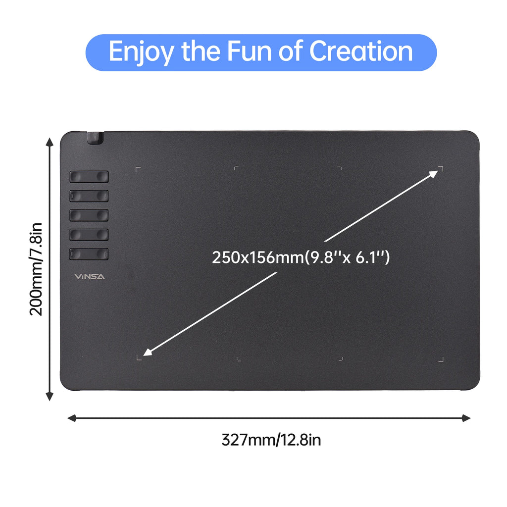 VINSA T1161 Graphics Drawing Tablet Ultra-thin Art Creation Sketch with Battery-free Stylus 8 Pen Nibs 8192 Levels Pressure