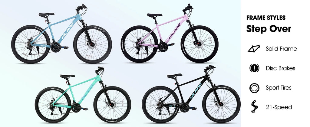 HILAND 26 inch aluminum alloy mountain bike for men and women, 21 speed bike with mechanical disc brakes, front suspension fork