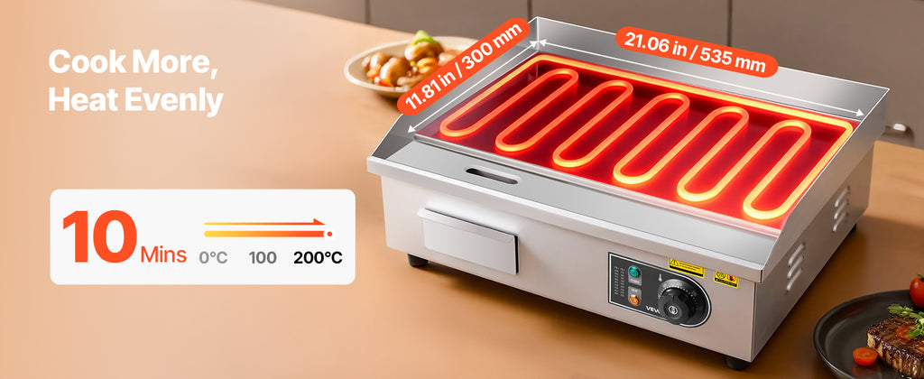 SucceBuy Commercial Electric Griddle 50-300°C Adjustable Temp Control, Stainless Steel Countertop Flat Top Grill for Steak Panc
