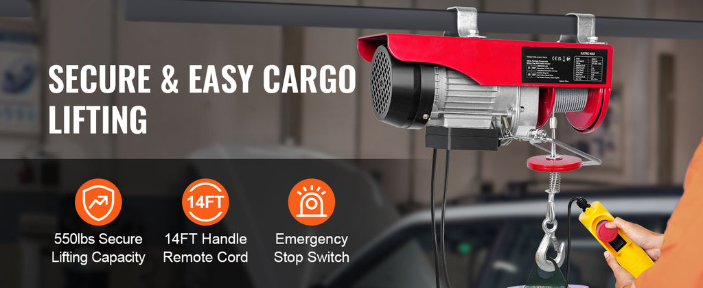 SucceBuy 250kg Electric Hoist Crane Portable Lifter Overhead Garage Winch with Wired/Wireless Remote Control for Car Garage Boat
