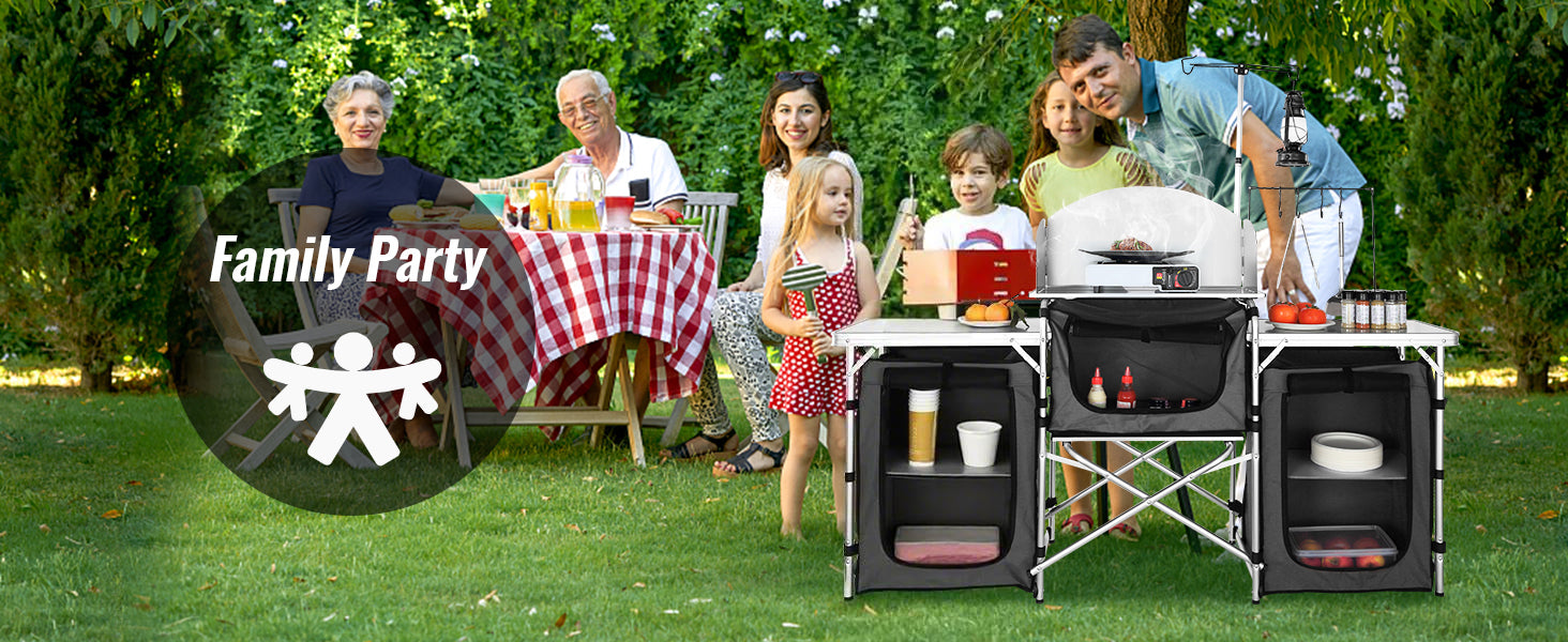 SucceBuy Camping Outdoor Kitchen Table Cabinet Foldable Folding Cooking Storage Rack Aluminum Alloy Bracket for BBQ Picnic