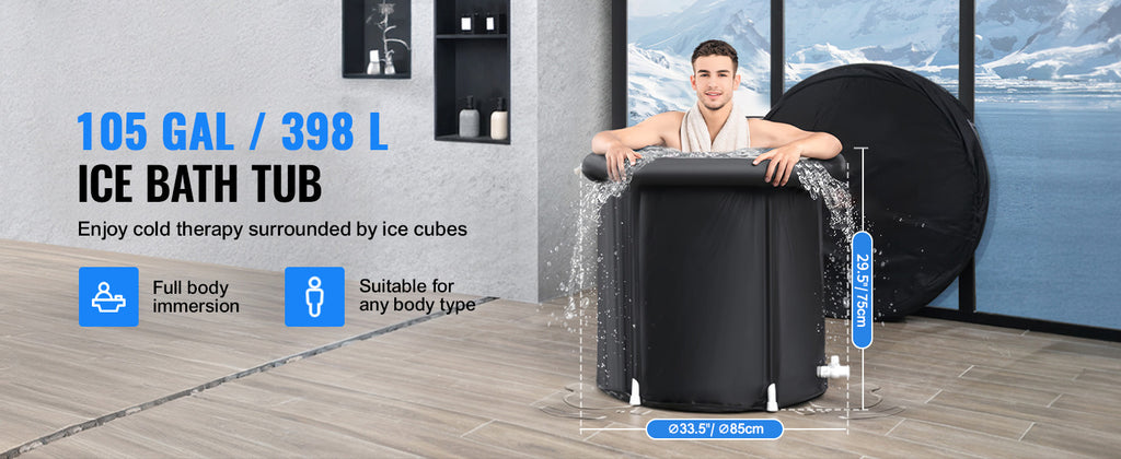 SucceBuy Ice Bath Tub Cold Water Therapy Plunge Tub for Athletes Outdoor Ice Barrel Plunge Pool Inflatable Folding Bathtub