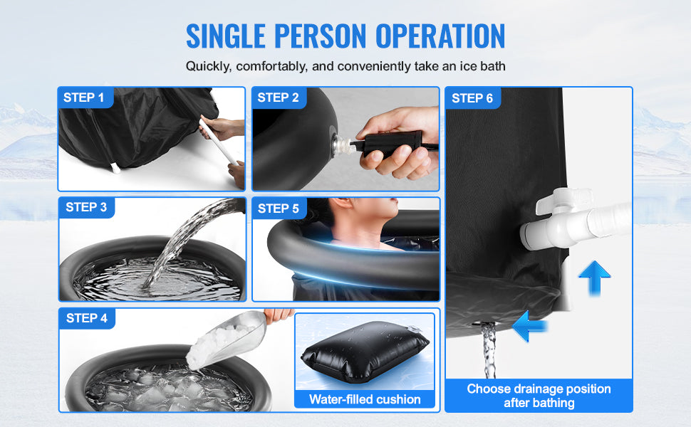 SucceBuy Ice Bath Tub Cold Water Therapy Plunge Tub for Athletes Outdoor Ice Barrel Plunge Pool Inflatable Folding Bathtub
