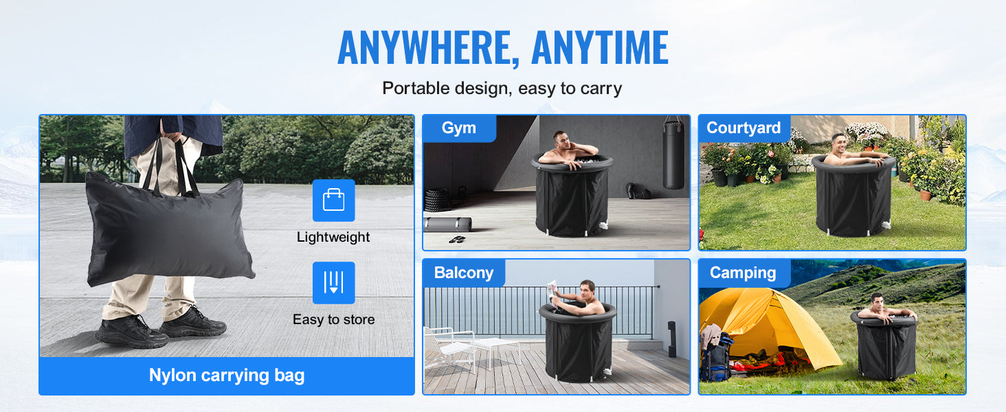 SucceBuy Ice Bath Tub Cold Water Therapy Plunge Tub for Athletes Outdoor Ice Barrel Plunge Pool Inflatable Folding Bathtub