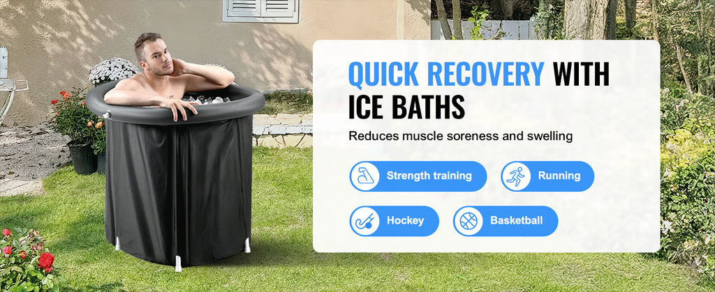 SucceBuy Ice Bath Tub Cold Water Therapy Plunge Tub for Athletes Outdoor Ice Barrel Plunge Pool Inflatable Folding Bathtub