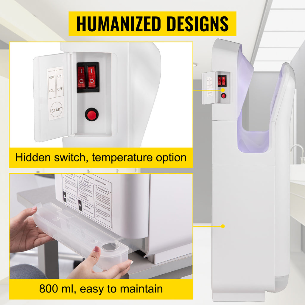SucceBuy Hand Dryer Machinery Automatic High-speed Jet Double-sided Secure Robust Material Blade for Washroom Multicolor